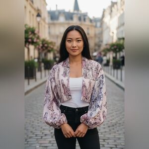 Rockn Karma Illustrated Pastel Cropped Blouse/Jacket – Size M (Like New)